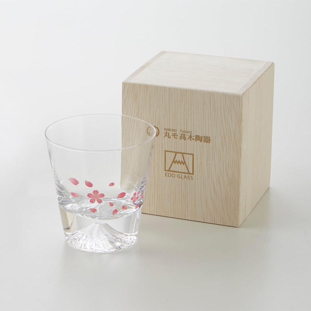 丸モ高木陶器 | 櫻花感溫 手作富士山玻璃威士忌酒杯 270ml 禮盒裝