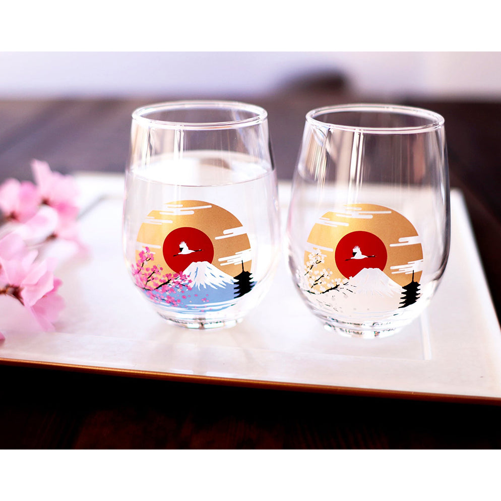 Marumo Takagi 2-Piece Cherry Blossom Mt. Fuji Colour Changing Tumbler Glass Gift Set