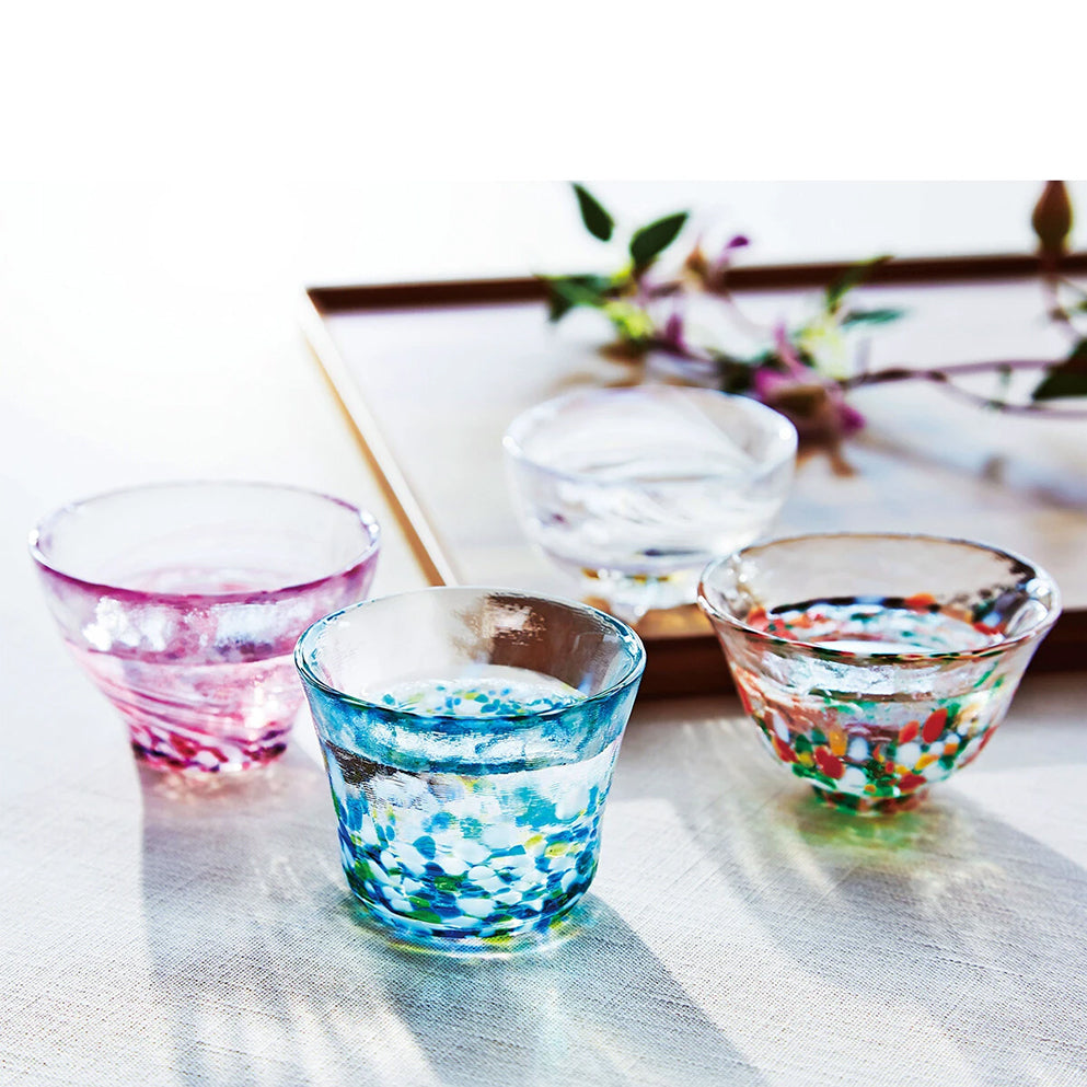 Tsugaru Vidro 4-Piece 4 Seasons Sake Cup Wooden Gift Set