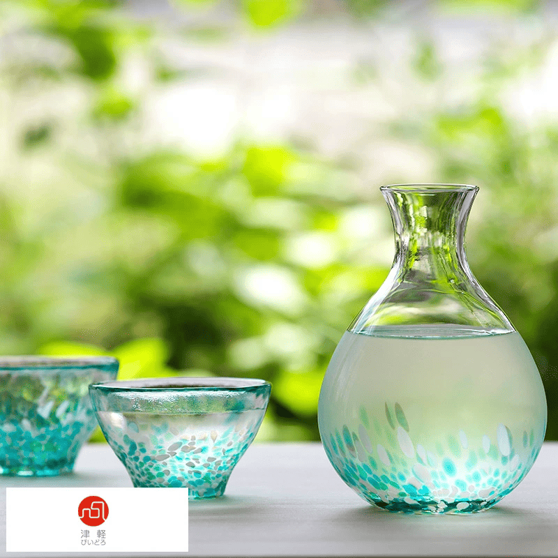 日本津輕琉璃 手作水芭蕉清酒杯壺 酒具套裝