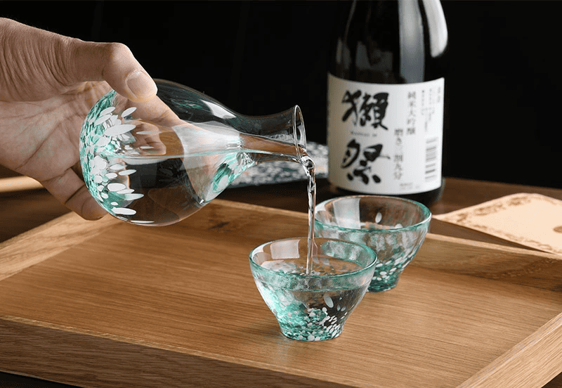 日本津輕琉璃 手作水芭蕉清酒杯壺 酒具套裝