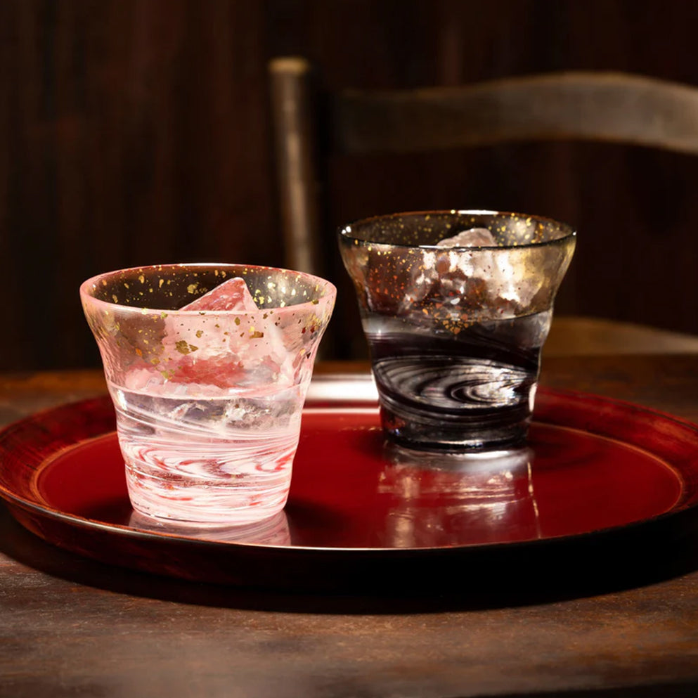 日本津輕琉璃 氷華金彩 手作金箔清酒杯套裝