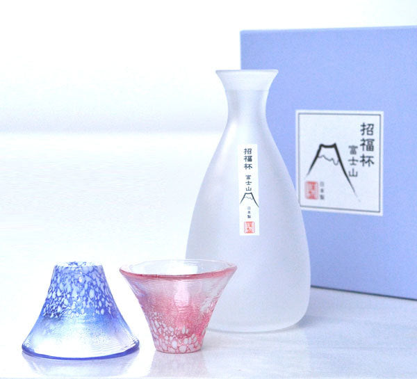 日本東洋佐佐木 | 富士山招福杯 - 青・赤富士流彩清酒杯壺禮盒套裝