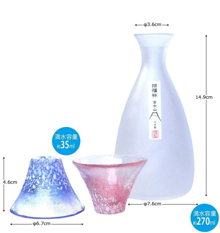 日本東洋佐佐木 | 富士山招福杯 - 青・赤富士流彩清酒杯壺禮盒套裝