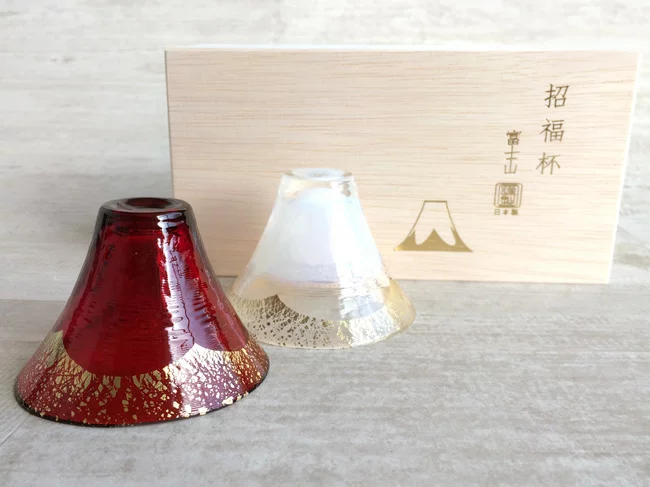 日本東洋佐佐木 | 富士山招福杯 - 透金・赤金清酒杯木箱套裝
