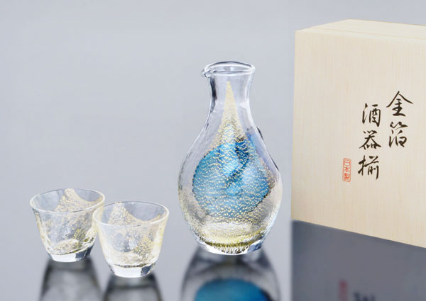 日本東洋佐佐木 | 金箔凹洞冷酒酒具木箱套裝