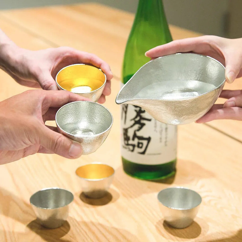 能作 片口盅 - S + 純錫 · 金箔清酒杯木盒套裝