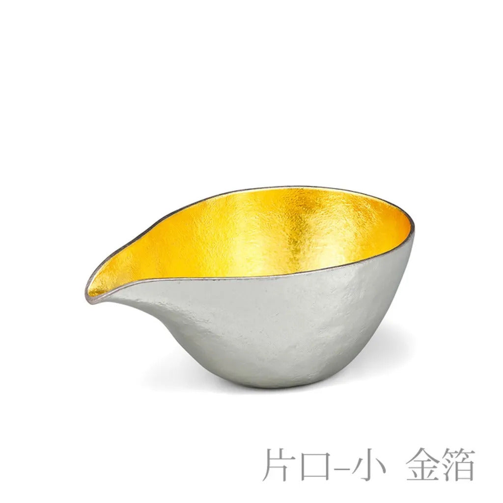 Nousaku Size S Gold Leaf Sake Pitcher with 2-Piece Tin and Gold Leaf Sake Cup Wooden Gift Set