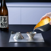 Nousaku Size L Gold Leaf Sake Pitcher with 2-Piece Tin and Gold Leaf Mt. Fuji Sake Cup Wooden Gift Set