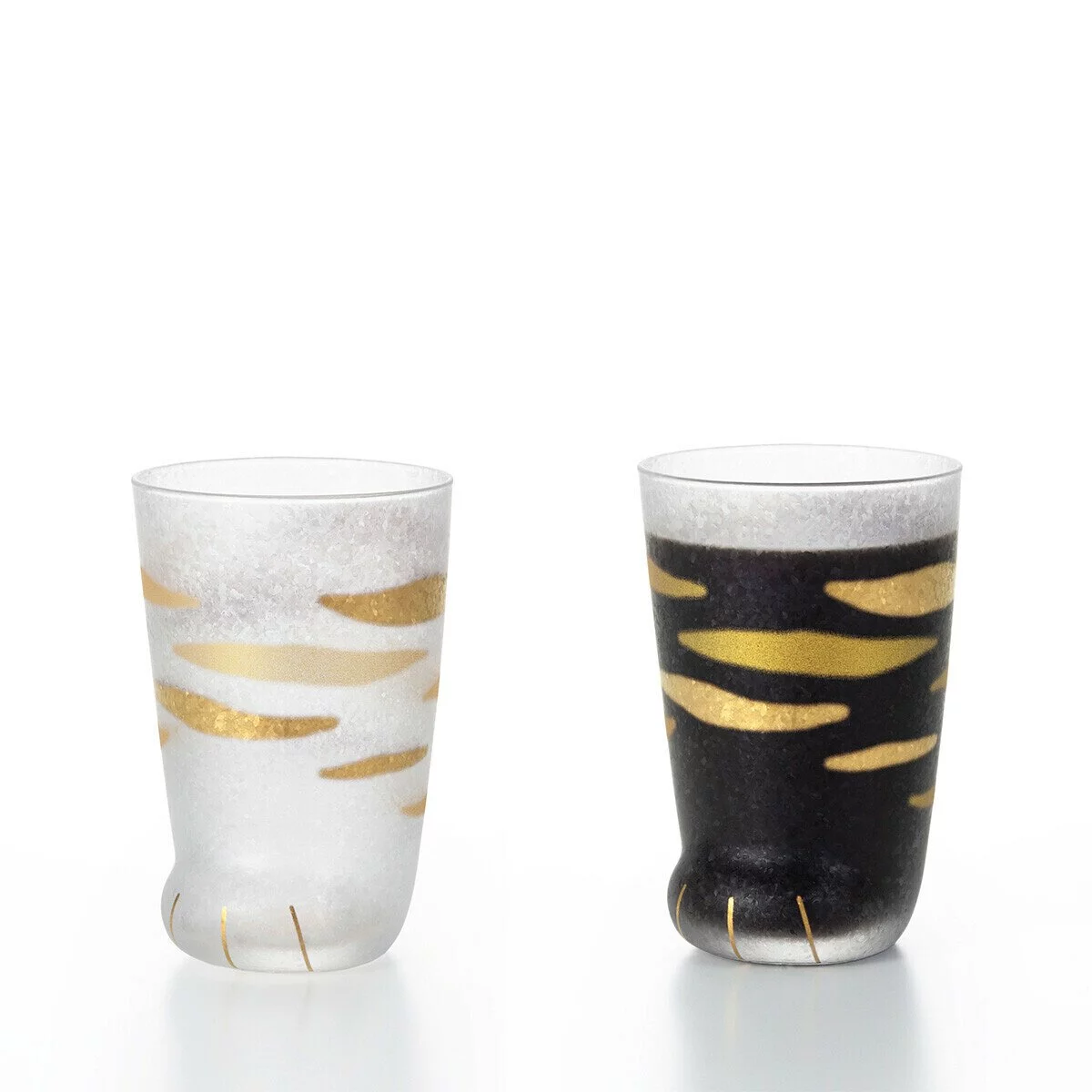 日本 Aderia 可愛金色虎腳 磨砂玻璃酒杯