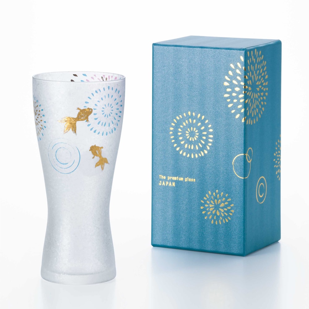 日本 Aderia Premium 夏日煙火金魚紋樣 綿密泡沫啤酒杯禮盒