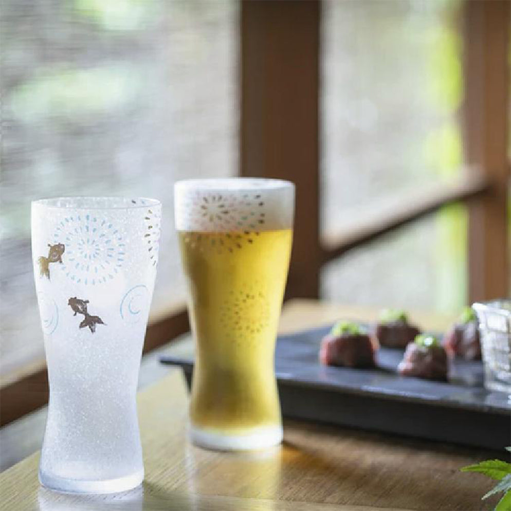 日本 Aderia Premium 夏日煙火金魚紋樣 綿密泡沫啤酒杯禮盒 (2pcs套裝)