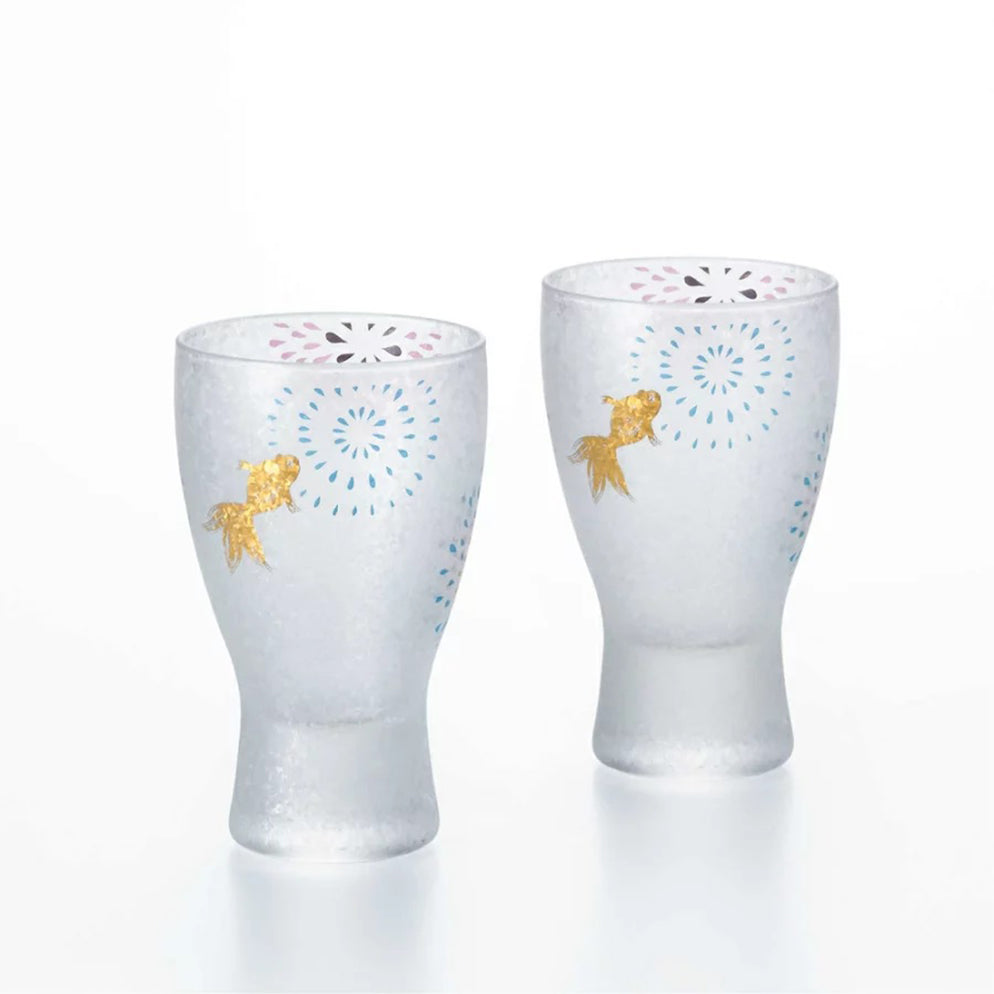 Aderia Premium 2-Piece Fireworks Goldfish Sake Glass Gift Set