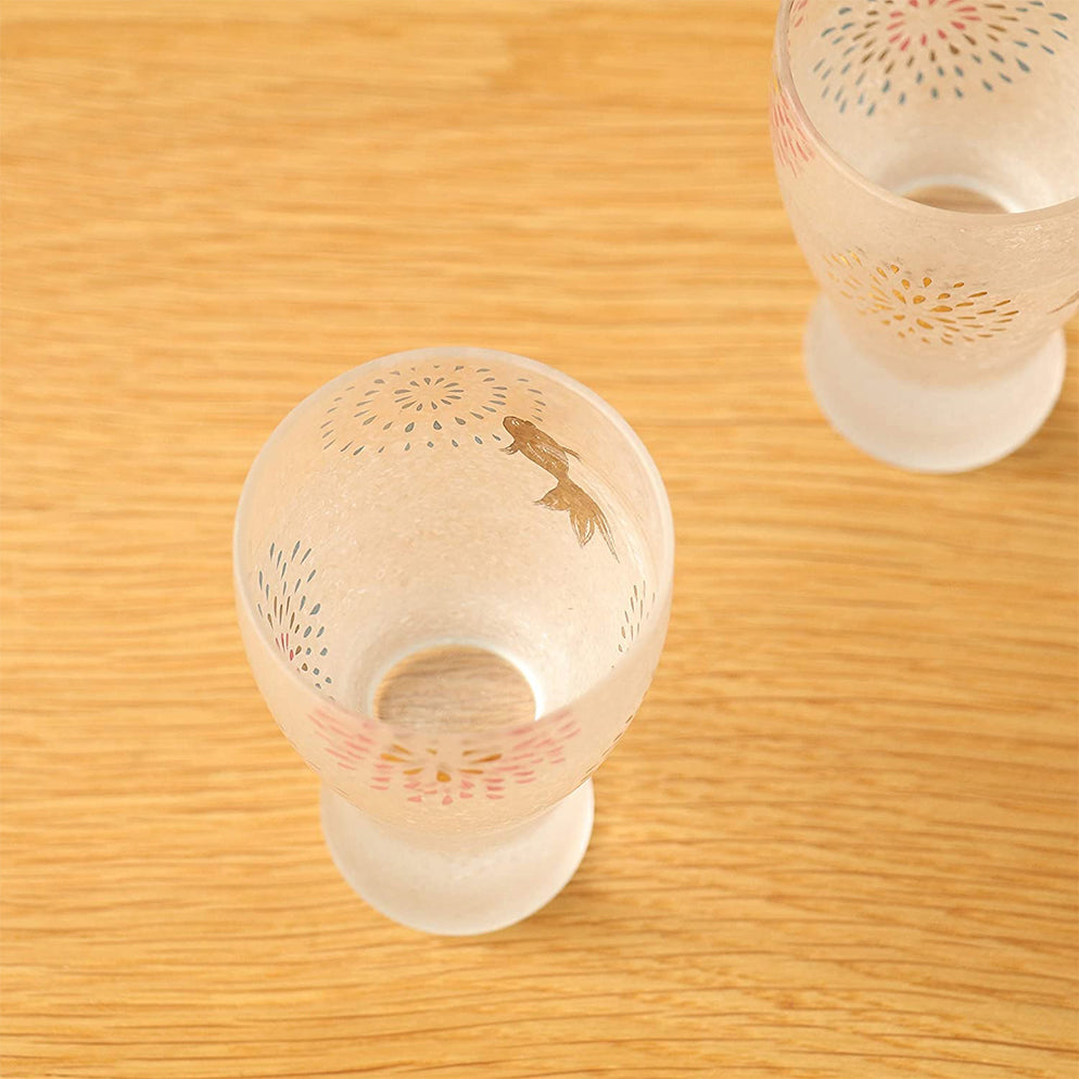 Aderia Premium 2-Piece Fireworks Goldfish Sake Glass Gift Set