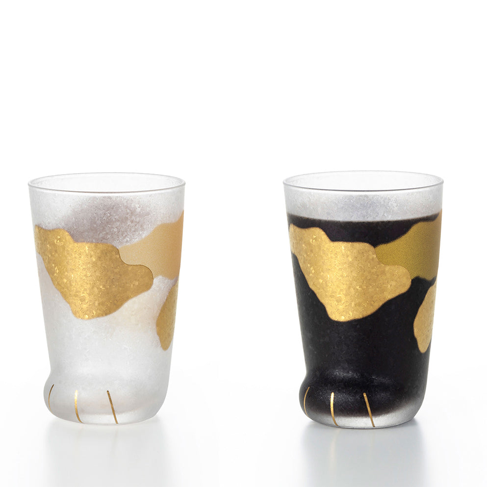 日本 Aderia 可愛金色貓腳 磨砂玻璃酒杯