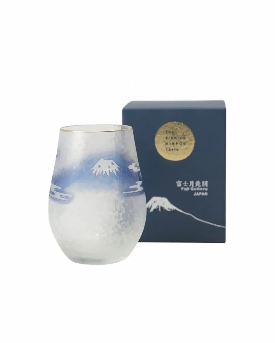 日本 Aderia 富士月兔图 磨砂玻璃酒杯礼盒