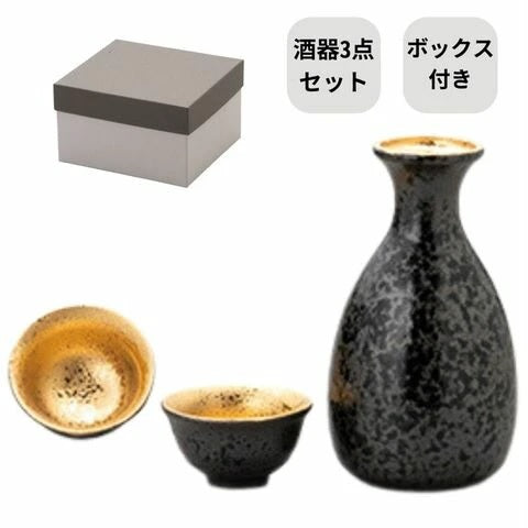 三井陶器 黑粉引金卷 金箔陶瓷德利 杯壺禮盒套裝
