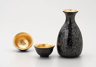 三井陶器 黑粉引金卷 金箔陶瓷德利 杯壺禮盒套裝