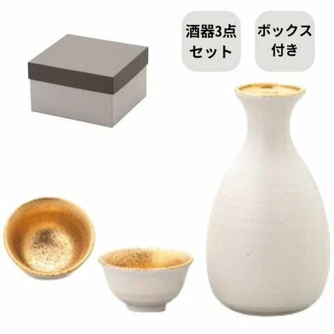 三井陶器 白粉引金卷 金箔陶瓷德利 杯壺禮盒套裝