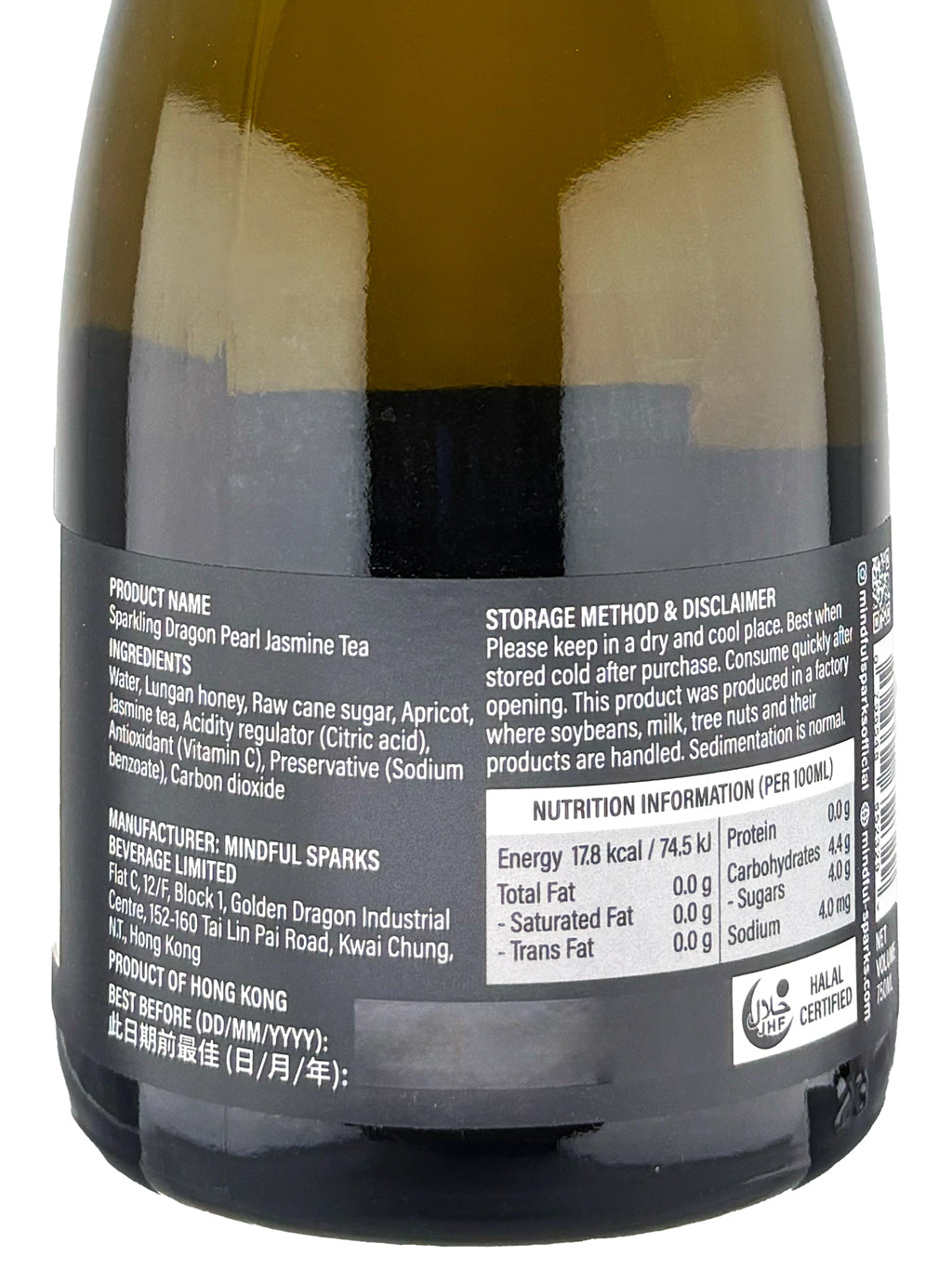 Mindful Sparks Dragon Pearl Jasmine Sparkling Tea 750ml