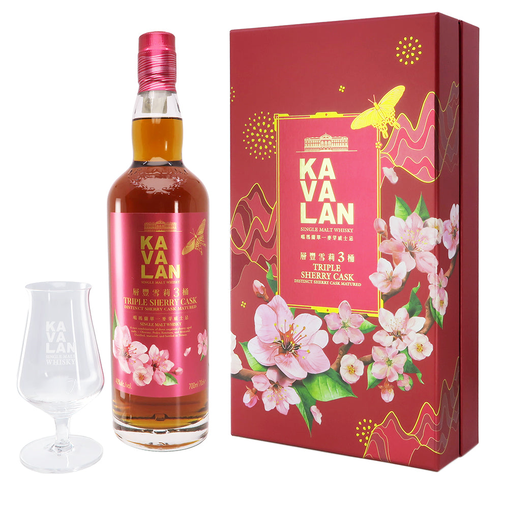 噶瑪蘭 Kavalan 層豐雪莉3桶 台灣單一麥芽威士忌 700ml 新年禮盒裝 (連聞香杯乙隻)